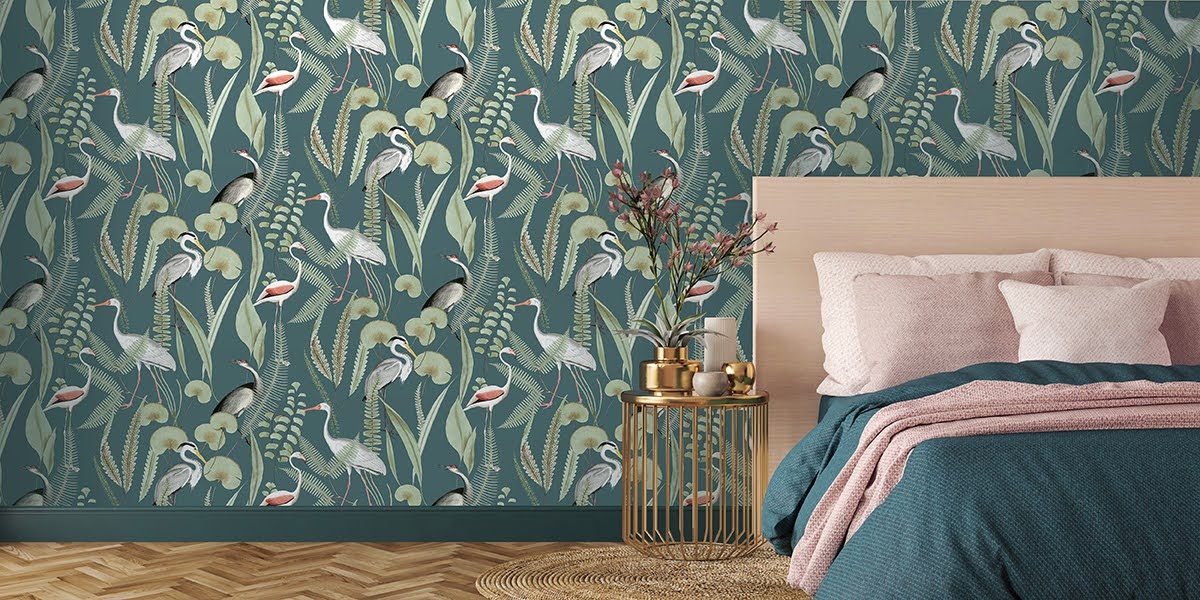Tapeten Design Decoprint aus Belgien grün Vögel im Schlafzimmer