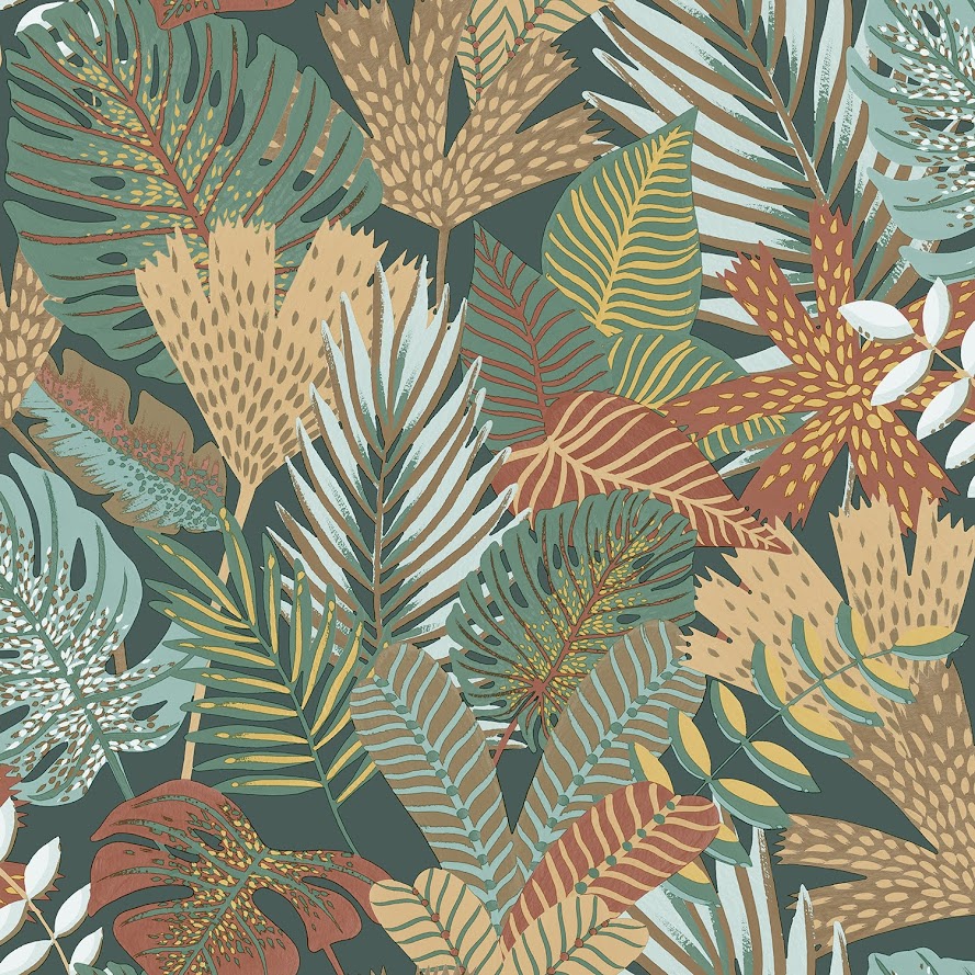 belgisches Tapeten Design grün blau beige Blätter  Decoprint aus Berlin online kaufen