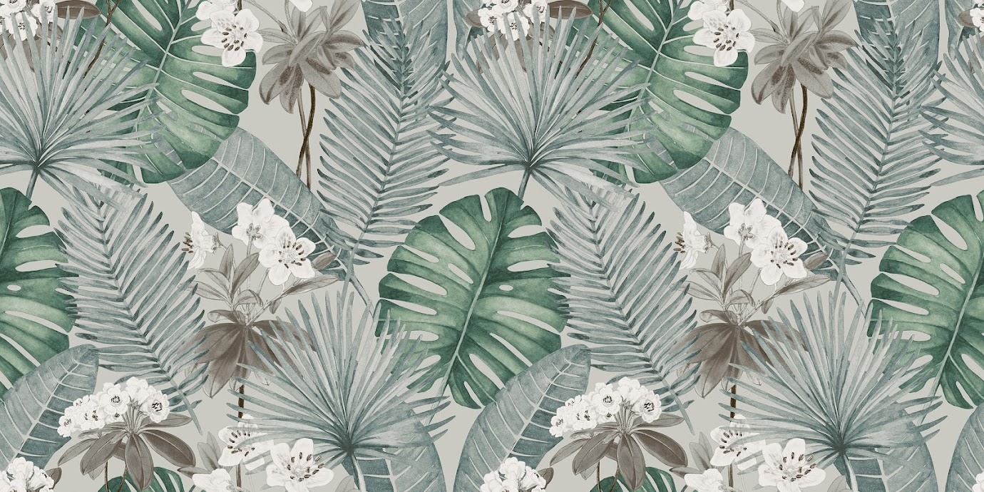 belgisches Tapeten Design Blätter Blumen Blüten grau grün weiss Decoprint aus Berlin online kaufen