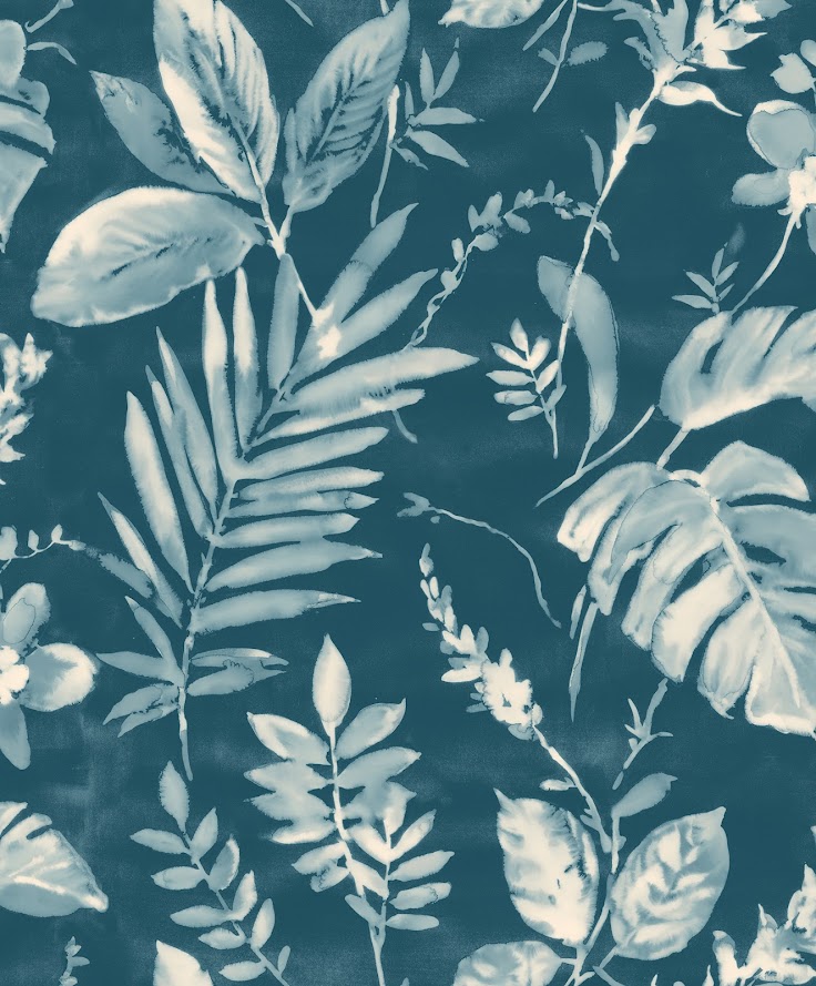 belgisches Tapeten Design Blätter blau weiss Decoprint aus Berlin online kaufen