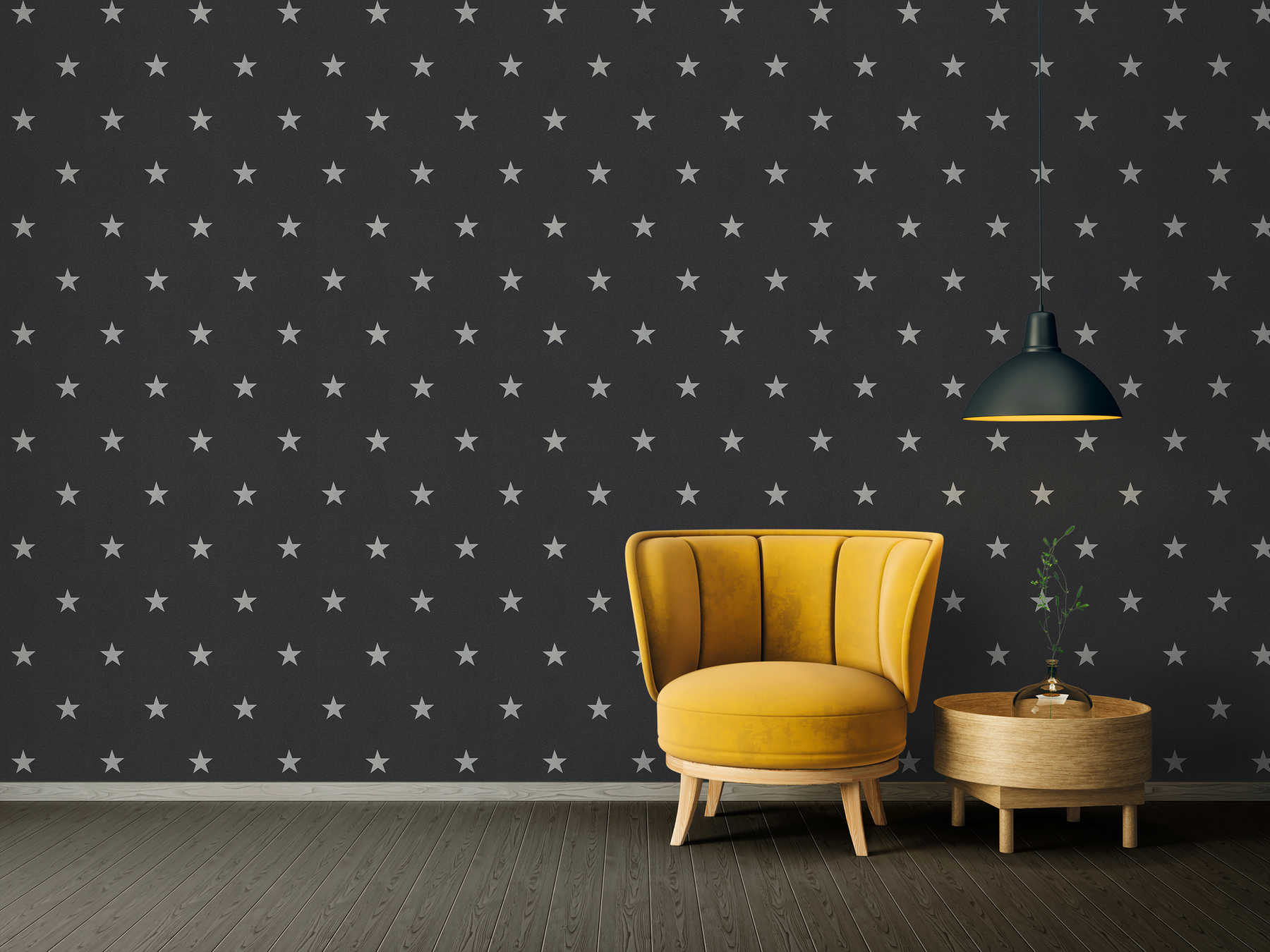 exclusive schwarz weiss Design Tapete Motiv Sterne im Wohnzimmer in Berlin