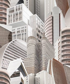 Tapeten als Design Vlies Tapete moderne Hochhäuser  
            weiß taupe braun aus Berlin kaufen