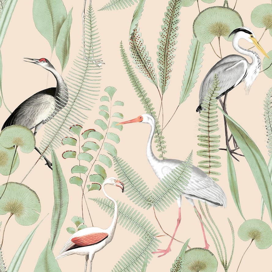 französische Tapeten beige grün Vögel aus Berlin online kaufen