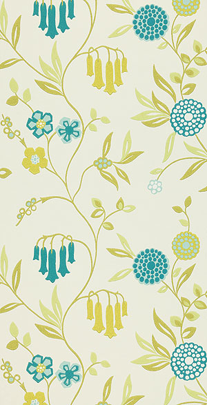 Blumen Tapete grün türkis auf beige