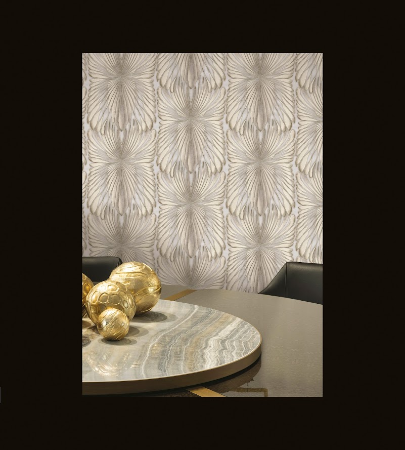 exklusives italienisches Tapeten Design beige im Wohnzimmer