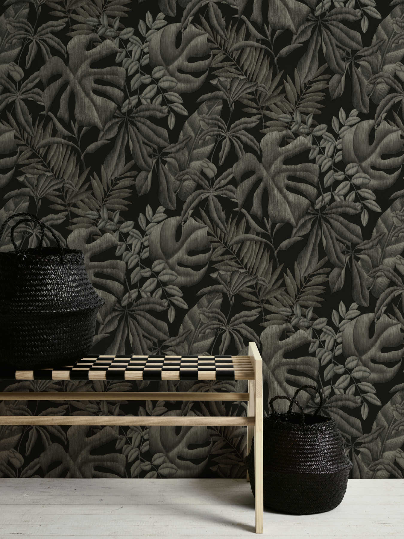 exclusive Design Tapete schwarz graue Blätter Pflanzen Motive aus Berlin kaufen