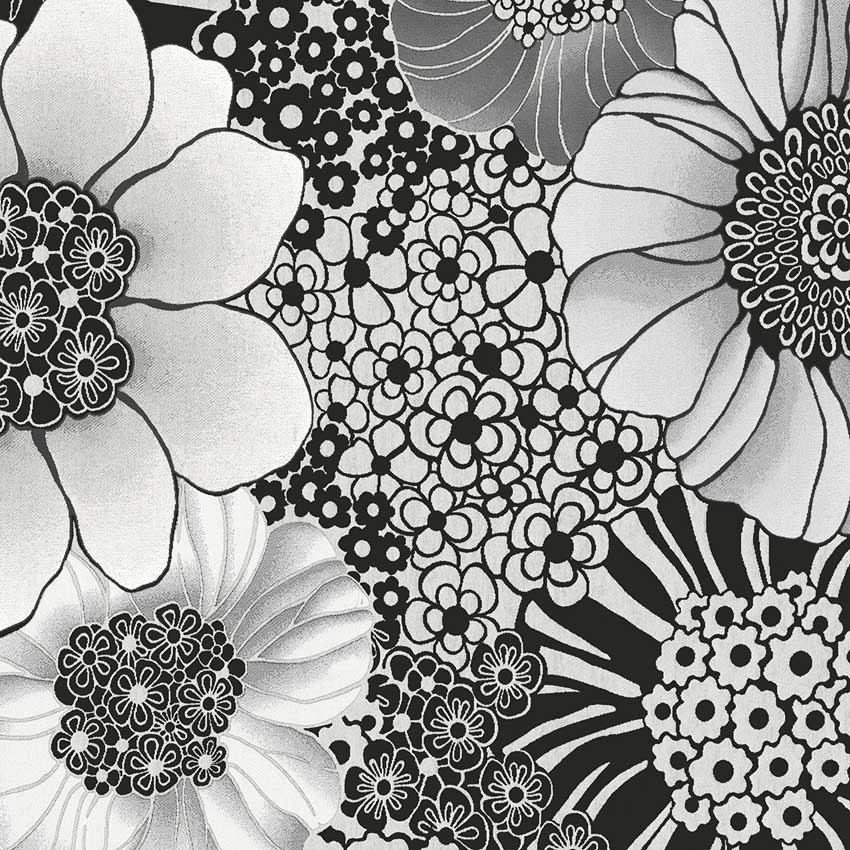 Tapete italienisches Design Blumen schwarz weiß silber grau zum online kaufen